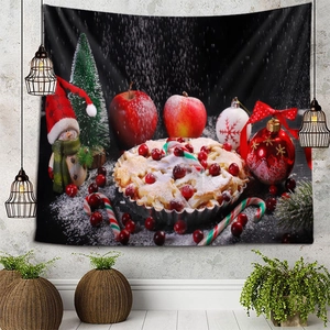 Cozy Christmas star pie tapestry hanging on a textured wall in a modern living room decor
