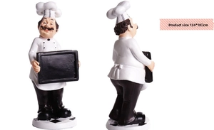 Chef figurine decorative statue holding chalkboard for restaurant 24x10 cm