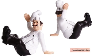 Detail view showing size 22x24cm of two chef figurines for kitchen and restaurant decor