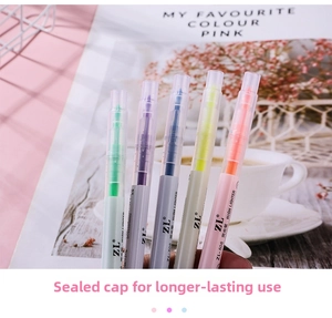 Detailed view of ZL-506 dual-tip pastel highlighters set on a lifestyle background