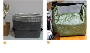 Detail of Tyvek lunch bags showing foil insulation and eco-friendly texture in two colors