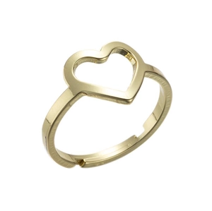Minimalist gold heart-shaped open ring with adjustable band and hollow geometric design