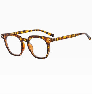 Detail of tortoise shell acetate frame with retro geometric shape and metal rivets
