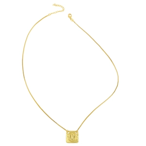 Gold Virgin Mary square pendant necklace with box chain and vintage hammered finish