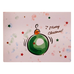 Hand-drawn Christmas greeting card with festive green baubles and Merry Christmas text