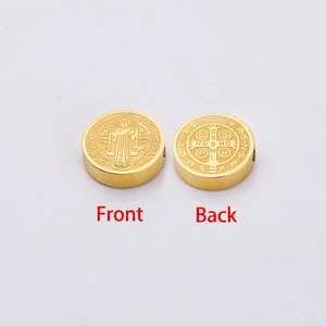 Gold Saint Benedict medal bead double-sided religious pendant for DIY jewelry