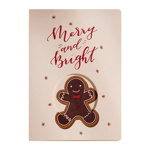 Nordic Christmas card with a cute 3D gingerbread man and Merry and Bright text