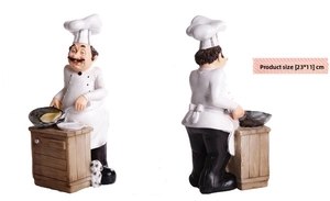 Detailed front and back views of a resin chef figurine, size 23x11 CM for home decor