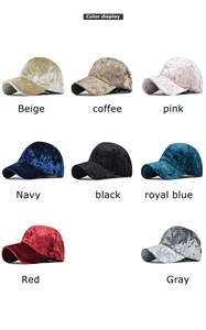 Color options display for velvet baseball caps in eight distinct seasonal shades