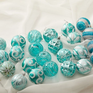 6cm lake blue hand-painted Christmas ornaments set with snowflake and glitter patterns