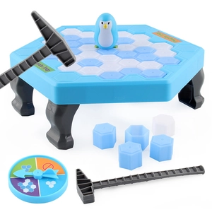 Penguin Trap ice-breaking puzzle board game with base, ice blocks, hammers and spinner
