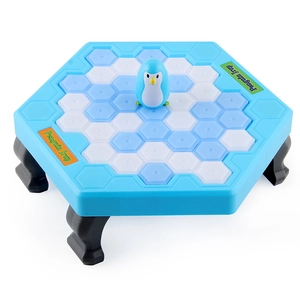 Penguin Trap ice-breaking board game for kids with blue hexagon frame and white ice blocks