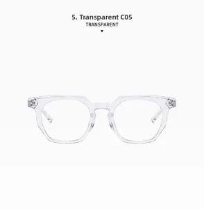 Detail of transparent square eyeglass frame with polished finish and clear texture