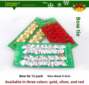 Set of 12 Christmas velvet bows in red, gold, and silver colors for tree decoration