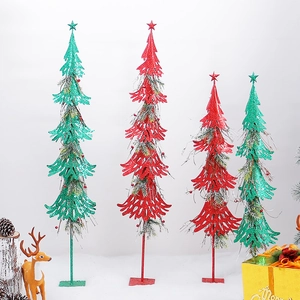 Creative Iron Christmas Tree Ornaments With Star Topper Glitter Metal Hollow Display For Mall Hotel Lobby Home Holiday Decoration