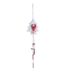 Nordic wooden Christmas hanging ornament with white tree, red deer head and beads
