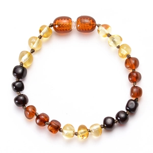 Handmade Baltic amber baby bracelet with multicolored beads and secure screw clasp