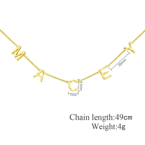 Detail view of gold MAMA necklace showing 49cm chain length and 4g weight specifications