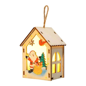Luminous wooden Christmas house decoration with Santa and reindeer motifs and warm light