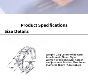 Detail of adjustable flower ring with dimensions 16mm and weight 2.1g parameters