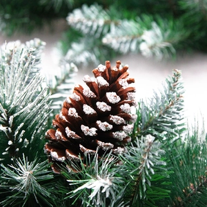 Guirlande de Noël 2,7m avec pommes de pin enneigées et aiguilles de pin denses
