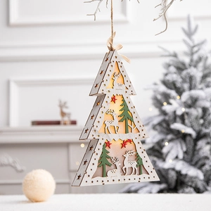 Luminous Christmas tree wooden ornament with deer silhouette for festive home decor