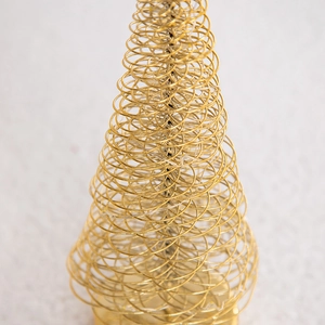 Golden spiral metal wire Christmas tree ornament with warm LED lights for table decoration