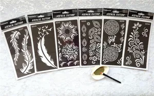 Pochoirs détaillés pour tatouages au henné avec mandalas, plumes et fleurs