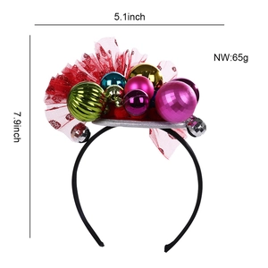 Festive Christmas headband with colorful ornaments and red polka dot mesh decoration