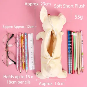Cute puppy plush pencil case with 23cm length and 15-pen capacity for students