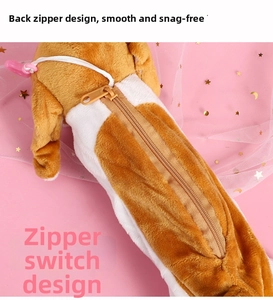 Detailed view of the smooth back zipper closure on this plush dog-shaped pencil case