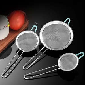 Three-piece stainless steel fine mesh strainer set with ergonomic hanging handles