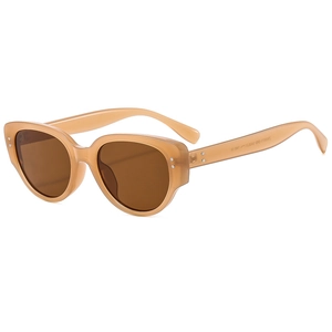 Modern cat-eye sunglasses with translucent caramel frames and brown lenses for sun protection