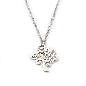 Polished stainless steel Tree of Life pendant necklace with intricate cut-out design