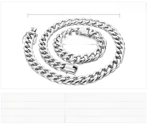 Detailed size specifications for 13mm stainless steel Cuban chain necklace and bracelet set