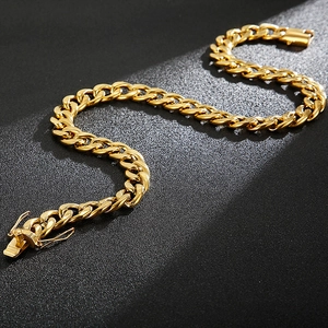 Polished gold Cuban link chain necklace for men in high-gloss stainless steel finish
