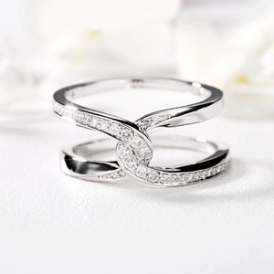 Cross Interlocking Ring Copper White Gold Plated Cubic Zirconia Double Layer X Shape Fashion Jewelry For Women