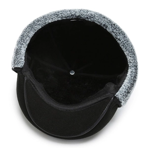 Winter thermal cap for men with warm earflaps and grey faux fur lining in black