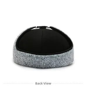 Rear view of men's winter flat cap with adjustable buckle and warm ear protection