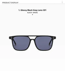 Detail of square black sunglasses with silver rivets and metal double bridge design