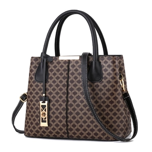 Women Vintage Printed Handbag PU Leather Large Capacity Tote Shoulder Crossbody Bag Retro Monogram Fashion