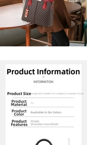 Detailed size specifications and dimensions for printed PU leather tote bag