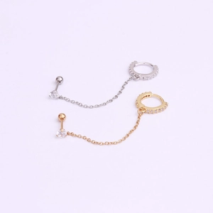 Stainless steel chain earrings with cubic zirconia in gold and silver finishes