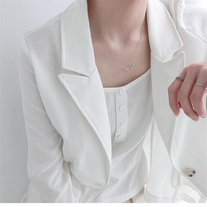 Close-up of minimalist geometric lock link necklace in 925 sterling silver style