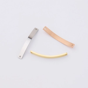 Curved stainless steel connector bars in silver, gold and rose gold with dual holes
