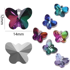 14mm butterfly crystal pendants in various colors showing size and facet details