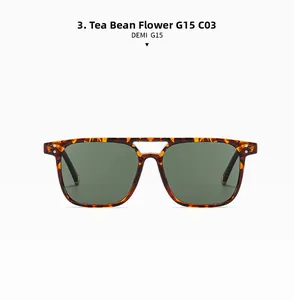 Detail of tortoise square sunglasses with double-bridge frame and G15 green lenses