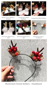 Close-up of Christmas reindeer antler hair clips with berries and pine cone details