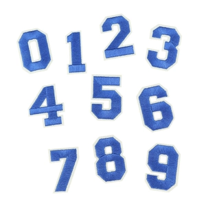 Blue number 0-9 embroidery patches with white border for clothing repair and badges