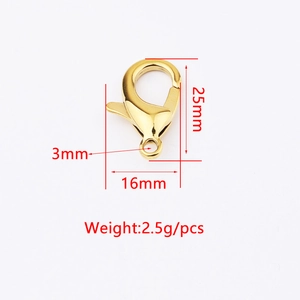 Chiusura a moschettone dorata 25mm in acciaio inox con dimensioni e peso 2,5g